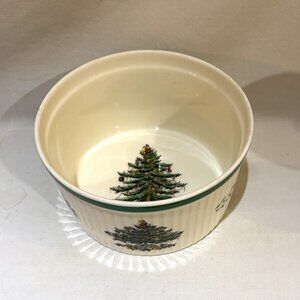 English Spode Christmas Tree Souffle Dish Round Baking Bowl 7" Oven To Table